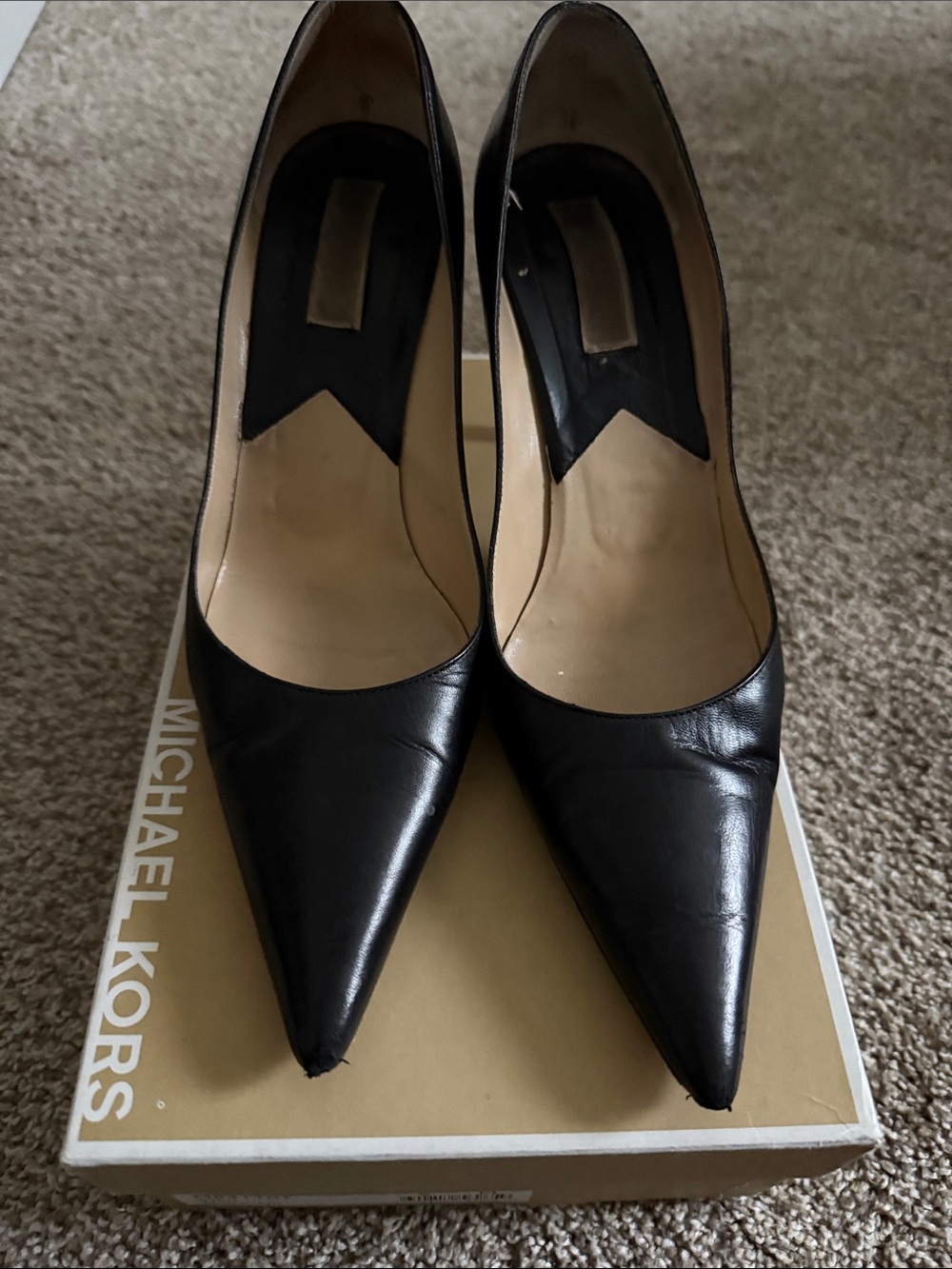 MICHAEL KORS Black Pointed-Toe Leather Pumps